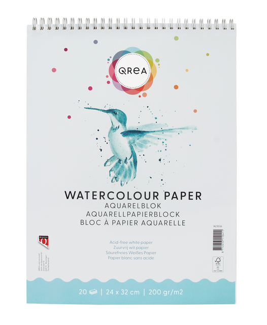 Bloc aquarelle Qrea 24x32cm 20 feuilles 200g spirale