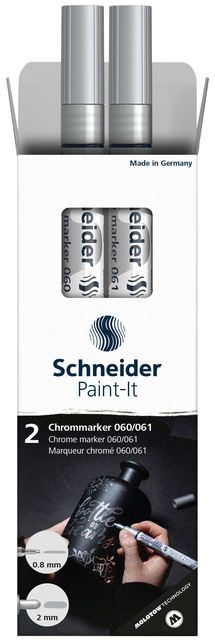 Viltstift  Schneider Paint-it 060 - 061 2.0mm en 0.8mm metallic chrome set à 2 stuks