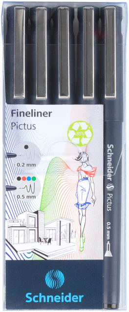 Fineliner Schneider Pictus assorti étui 5 pièces