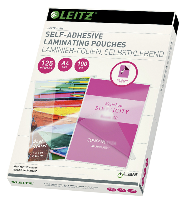 Pochette de plastification Leitz iLAM A4 autocollant 2x 125 microns EVA 100 pièces