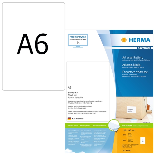 Etiquette HERMA 8689 Premium 105x148mm blanc 800 étiquettes