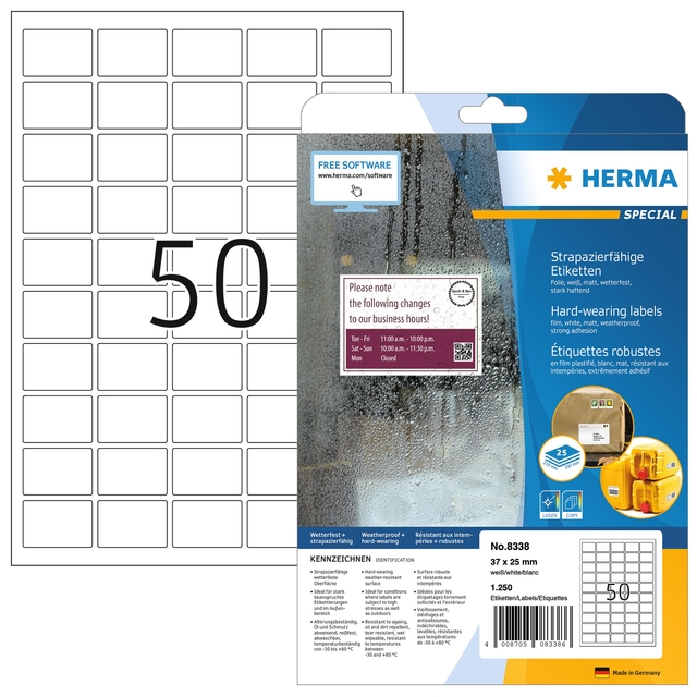 Etiquette HERMA 8338 37x25mm résistante aux intempéries blanc 1250 étiquettes