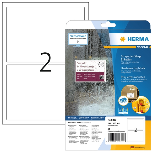 Etiket HERMA 8333 190x135mm weerbestendig wit 50 etiketten