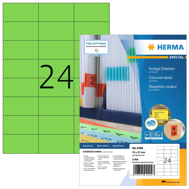 Etiket HERMA 4409 70x37mm groen 2400 etiketten