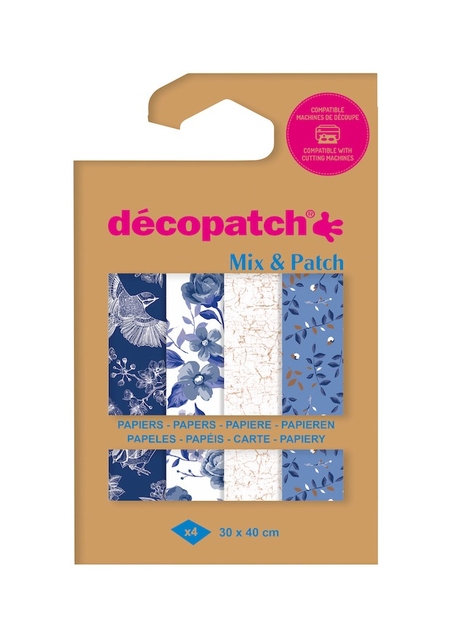 Papier créa Décopatch 30x40cm set 4 feuilles thème Nuances de bleu