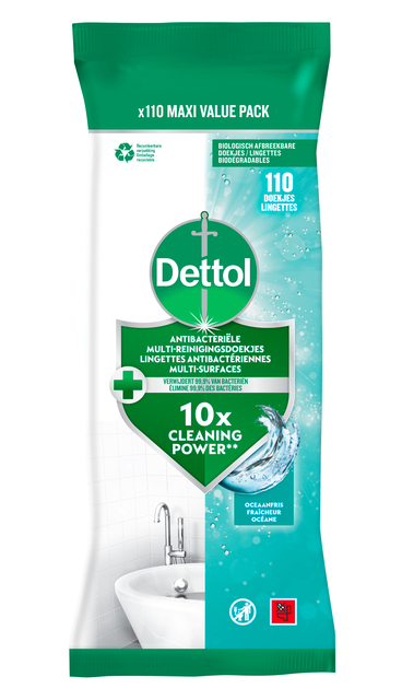 Reinigingsdoekjes Dettol antibacterieël Ocean 110 stuks