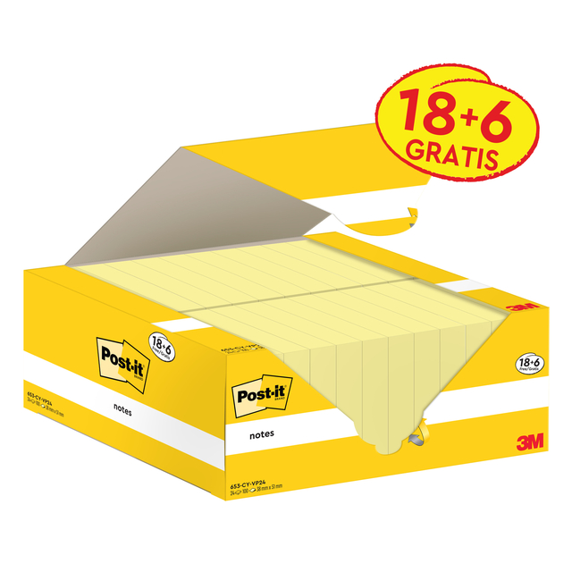 Memoblok 3M Post-it 653-CY 38mmx51mm geel voordeelpak