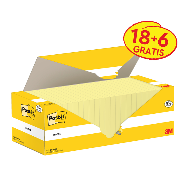 Memoblok 3M Post-it 655-CY 76x127mm geel voordeelpak