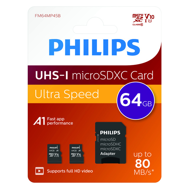 Geheugenkaart Philips micro SDXC Class 10 UHS-I U1 64GB 2 stuks