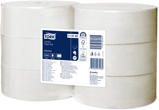 Toiletpapier Tork T1 Universal jumbo 1-laags 500m wit 110162