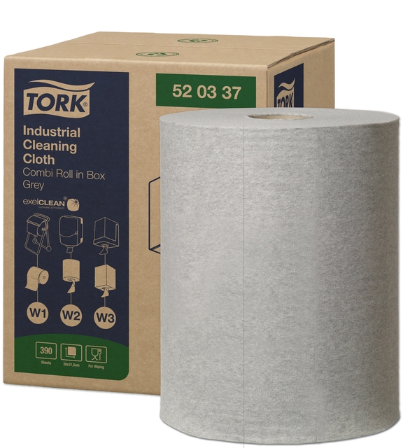 Chiffon de nettoyage Tork Premium Industrial W1-W2-W3 520337 1 épaisseur 390 feuilles gris