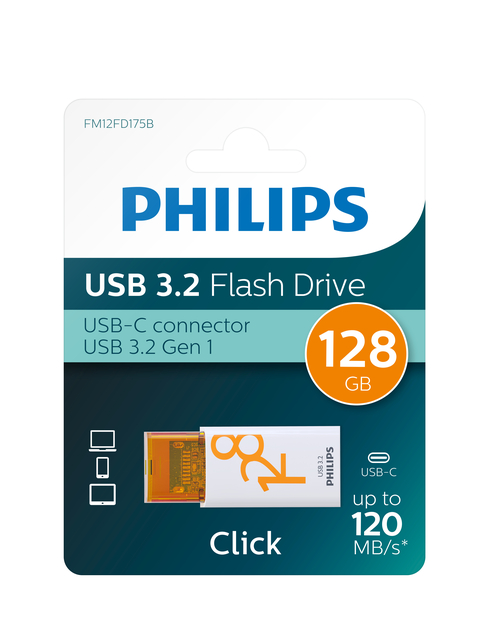 USB Stick Philips Click USB-C 128GB Sunrise Orange