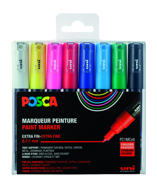 Verfstift Posca PC1MC extra fijn assorti set à 8 stuks