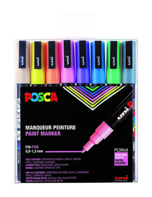 Verfstift Posca PC3M fijn pastel assorti set à 8 stuks