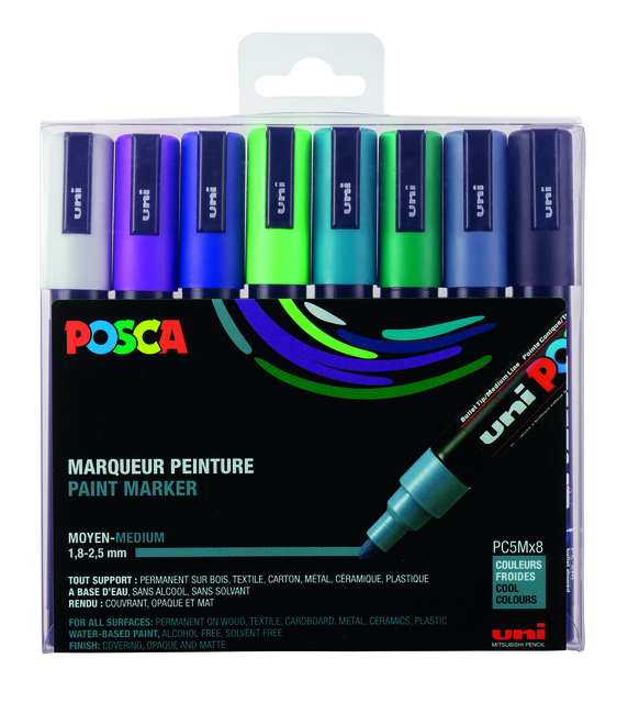 Verfstift Posca PC5M medium koel assorti set à 8 stuks