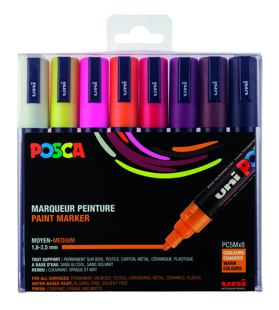 Verfstift Posca PC5M medium warm assorti set à 8 stuks