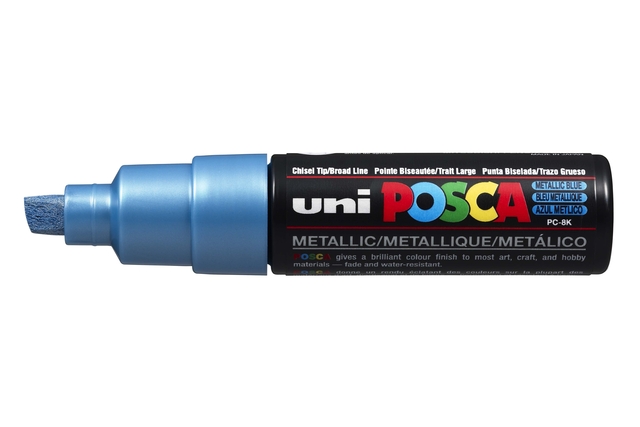 Verfstift Posca PC8K breed schuin metallic blauw