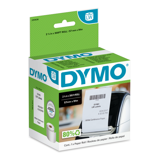 Papierrol Dymo LabelWriter doorlopend 57mmx91m 1 rol wit