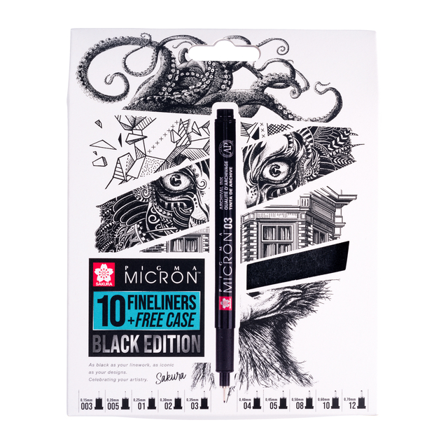 Fineliner Sakura Pigma Micron Edition Black set 10 largeurs + étui gratuit