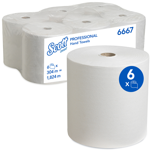 Essuie-mains Scott 6657 1 épaisseur rouleau 304m blanc