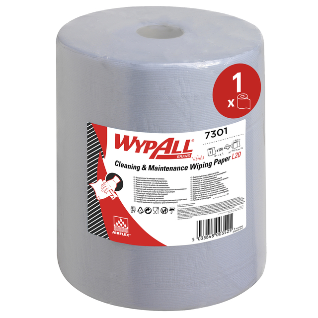 Poetsrol WypAll L20 2-laags 325mmx190m 500 vel blauw 7301