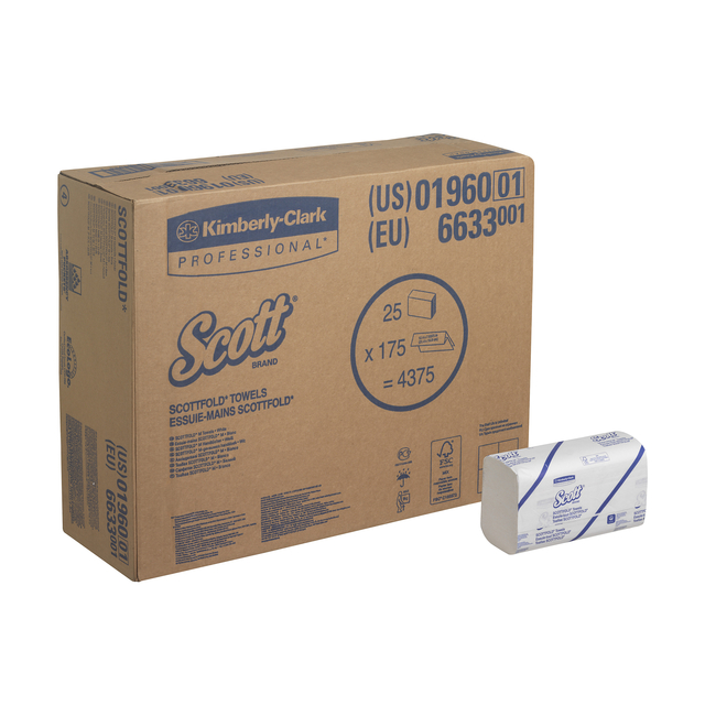 Essuie-mains Scott 6633 pli-I 1 épaisseur 20x31,5cm 25x 175 pièces blanc