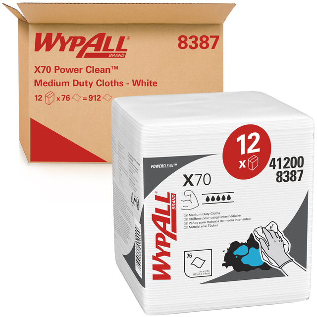 Poetsdoek WypAll X70 PowerClean 421x375mm 12x76vel wit 8387