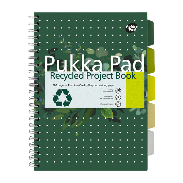 Projectboek Pukka Pad Recycled A4 lijn 5-tabs 4-gaats 200 pagina's 80gr groen