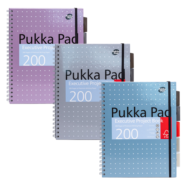 Carnet de projets Pukka Pad Metallic Executive A4 ligné 5 intercalaires 200 pages 80g assorti