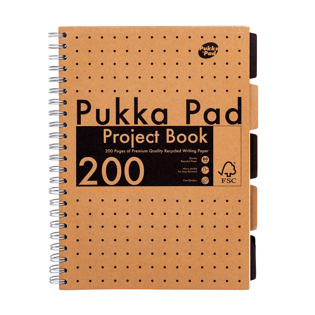 Carnet de projets Pukka Pad Kraft A4 ligné 5 intercalaires 200 pages 80g