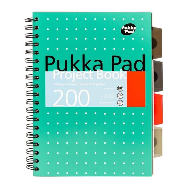 Carnet de projets Pukka Pad Metallic B5 ligné 4 intercalaires 200 pages 80g vert