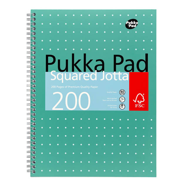 Collegeblok Pukka Pad Jotta A4 ruit 5x5mm 4-gaats 200 pagina''s 80gr groen