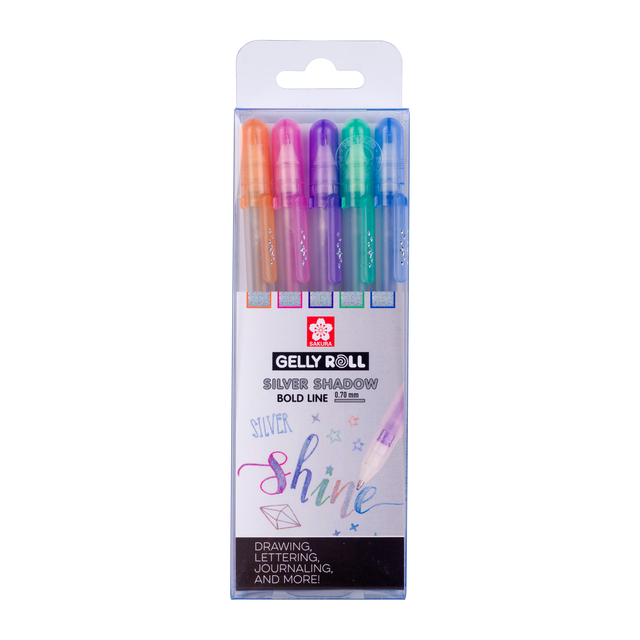 Stylo gel Sakura Gelly Roll Silver Shadow set 5 couleurs