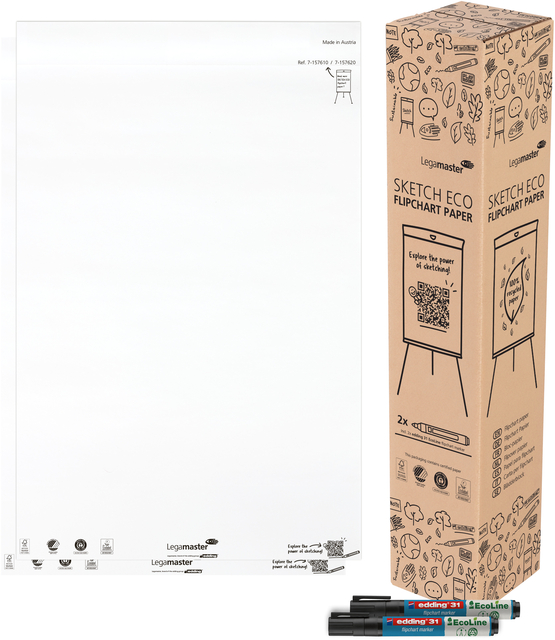 Bloc papier chevalet Legamaster SKETCH ECO uni 2x 50 feuilles