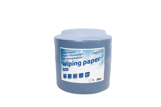 Papier d'essuyage industriel Cleaninq 2 épaisseurs 26cmx380m bleu