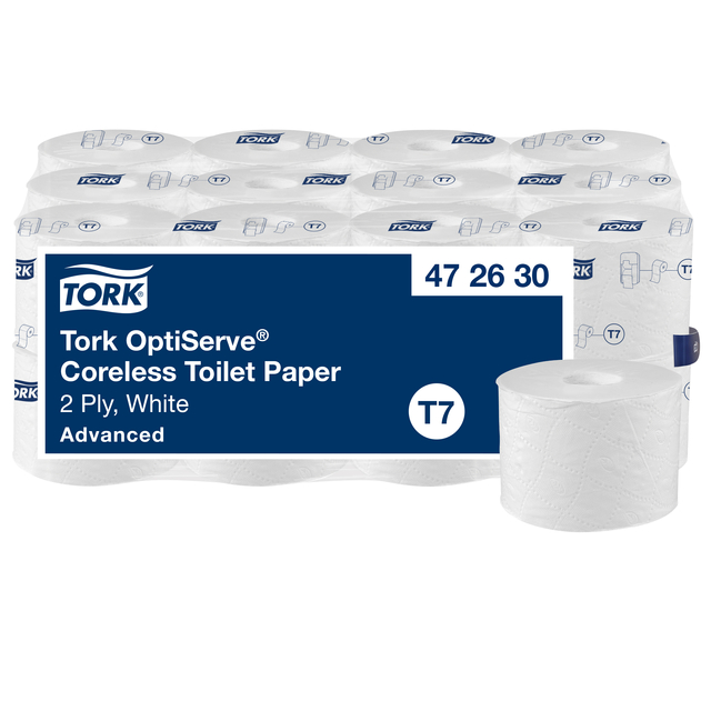 Papier toilette Tork T7 Advanced OptiServe 472630 2 ép sans mandrin 94m blanc