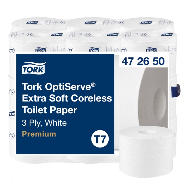 Papier toilette Tork 7 Premium OptiServe 472650 sans mandrin 3 épaisseurs 63m blanc