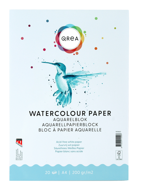 Aquarelblok Qrea A4 20vel 200gr gelijmd