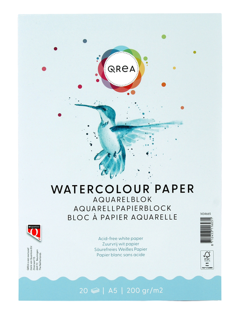 Aquarelblok Qrea A5 20vel 200gr gelijmd