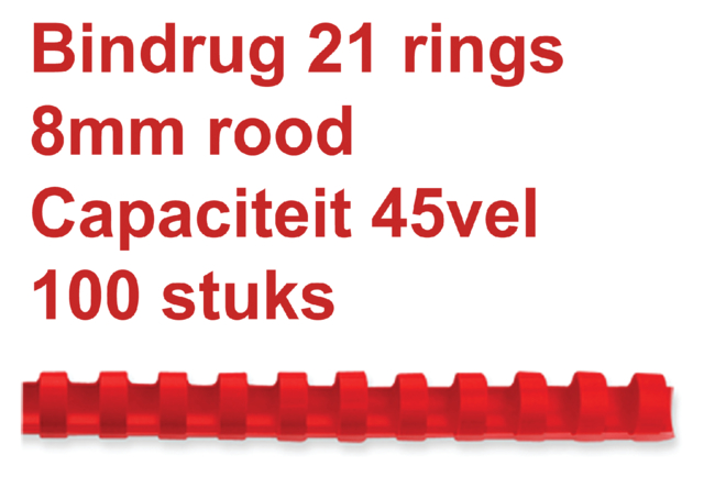 Bindrug GBC 8mm 21rings A4 rood 100 stuks