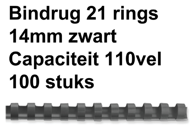 Bindrug GBC 14mm 21rings A4 zwart 100 stuks