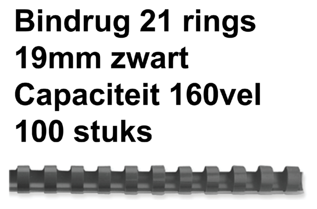 Bindrug GBC 19mm 21rings A4 zwart 100 stuks