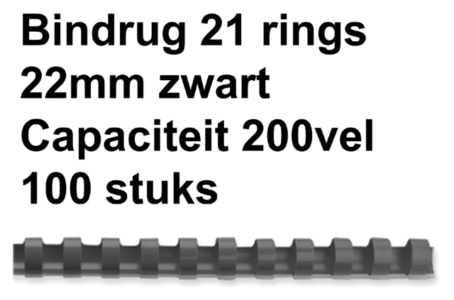 Bindrug GBC 22mm 21rings A4 zwart 100 stuks