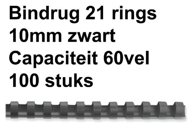 Bindrug Fellowes 10mm 21rings A4 zwart 100 stuks