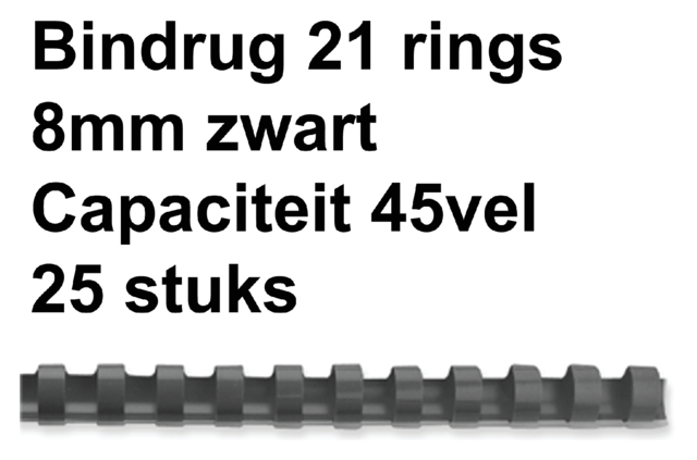 Bindrug Fellowes 8mm 21rings A4 zwart 25 stuks