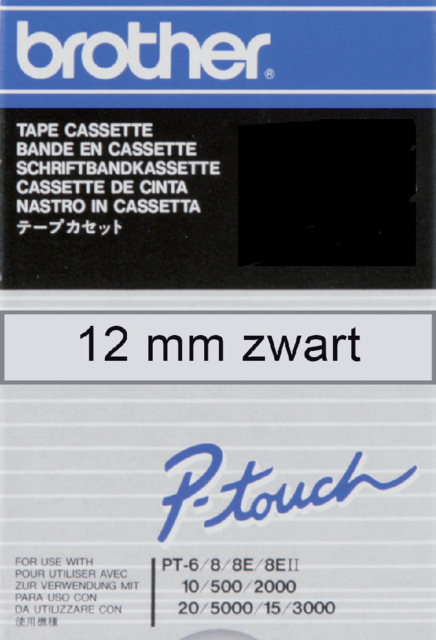 Ruban de lettrage Brother P-Touch TC-101 standard 12mm noir sur transparent