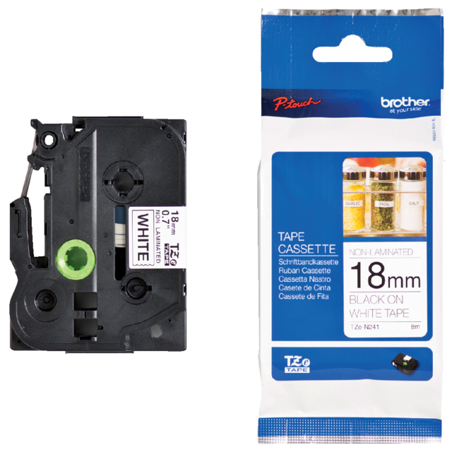 Labeltape Brother P-touch TZe-N241 ongelamineerd 18mm zwart op wit