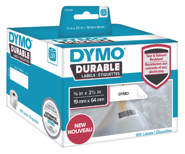 Etiket Dymo LabelWriter industrieel 19x64mm 2 rollen á 450 stuks wit