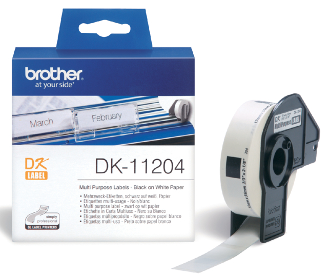 Etiket Brother DK-11204 multifunctioneel 17x54mm 1 rol á 400 stuks wit