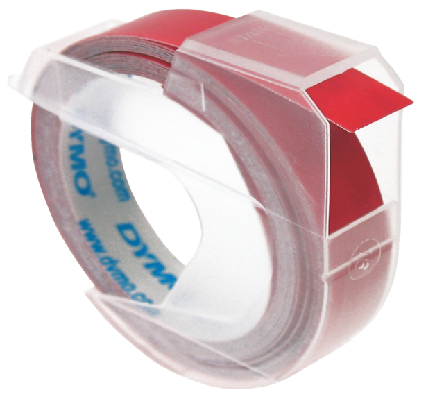 Reliëftape Dymo embossing vinyl 9mm wit op rood